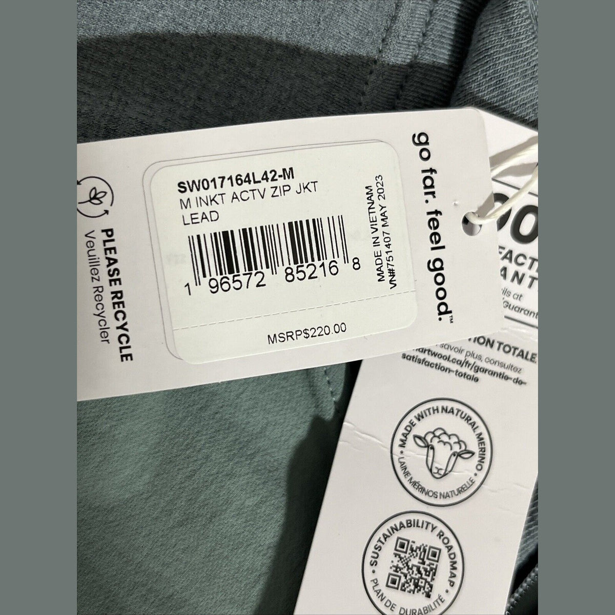 $220 Smartwool Men’s Intraknit Active Full Zip Jacket Merino - Lead Gray- Medium