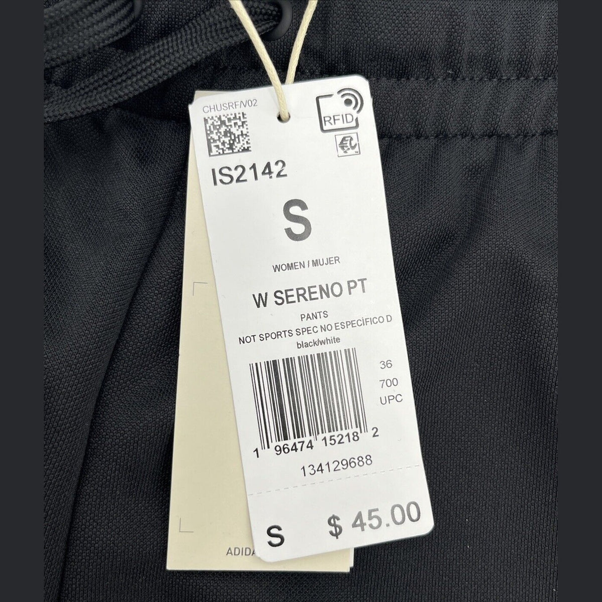 Adidas Women’s Sereno Sweatpants Joggers IS2142- Black/White-Small-New Tags