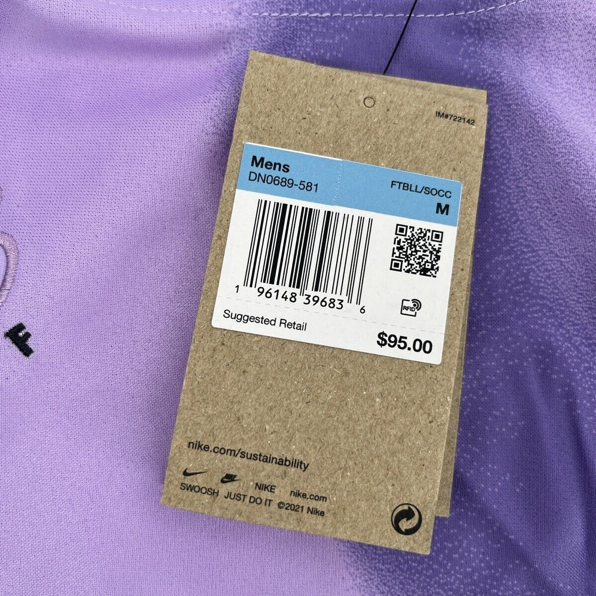 $95 Nike Men’s France Goalkeeper Soccer Jersey FFF DN0664-581-Purple-Medium -New