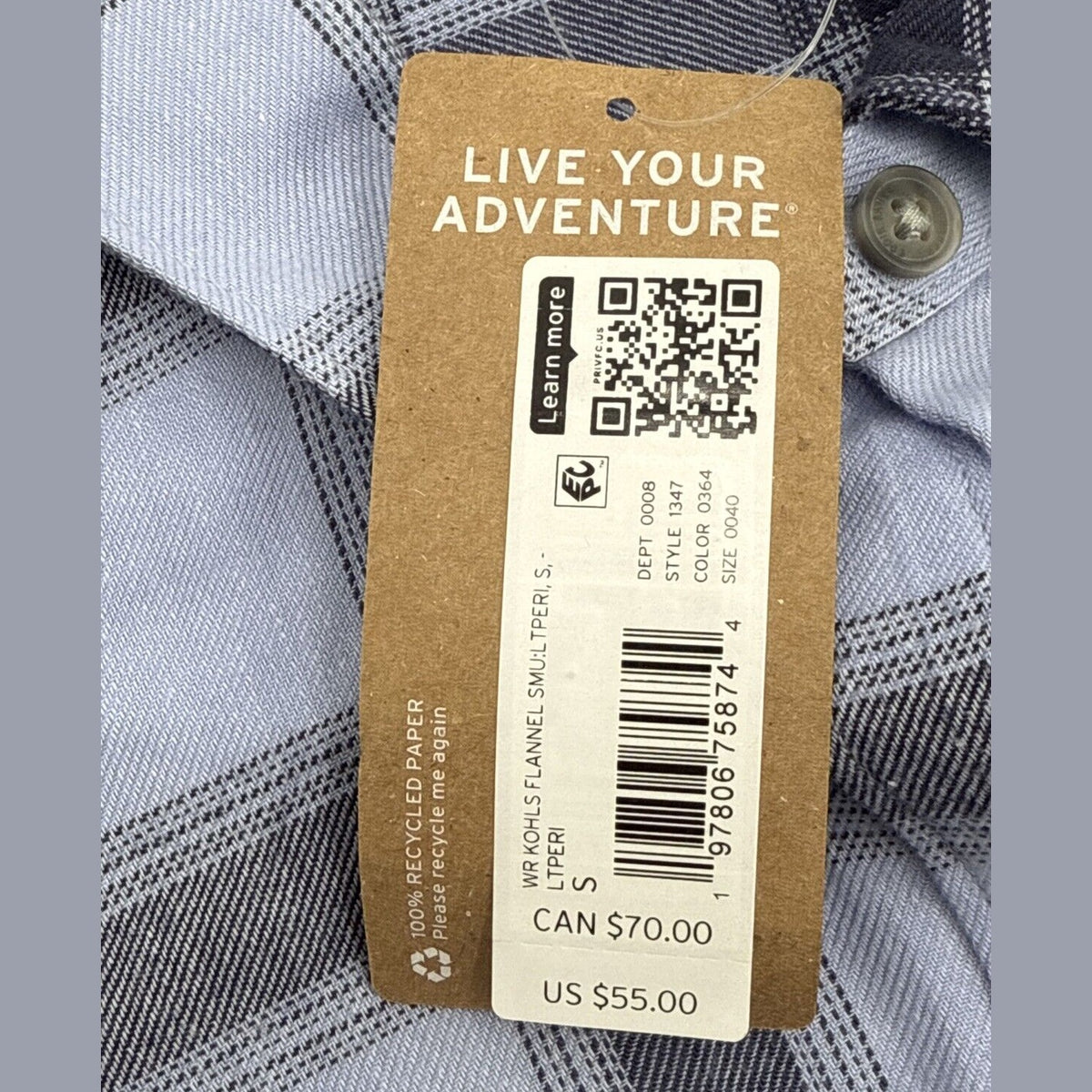 $55 Eddie Bauer Women’s Flannel Button Front Shirt Plaid-Periwinkle-Small-NEW