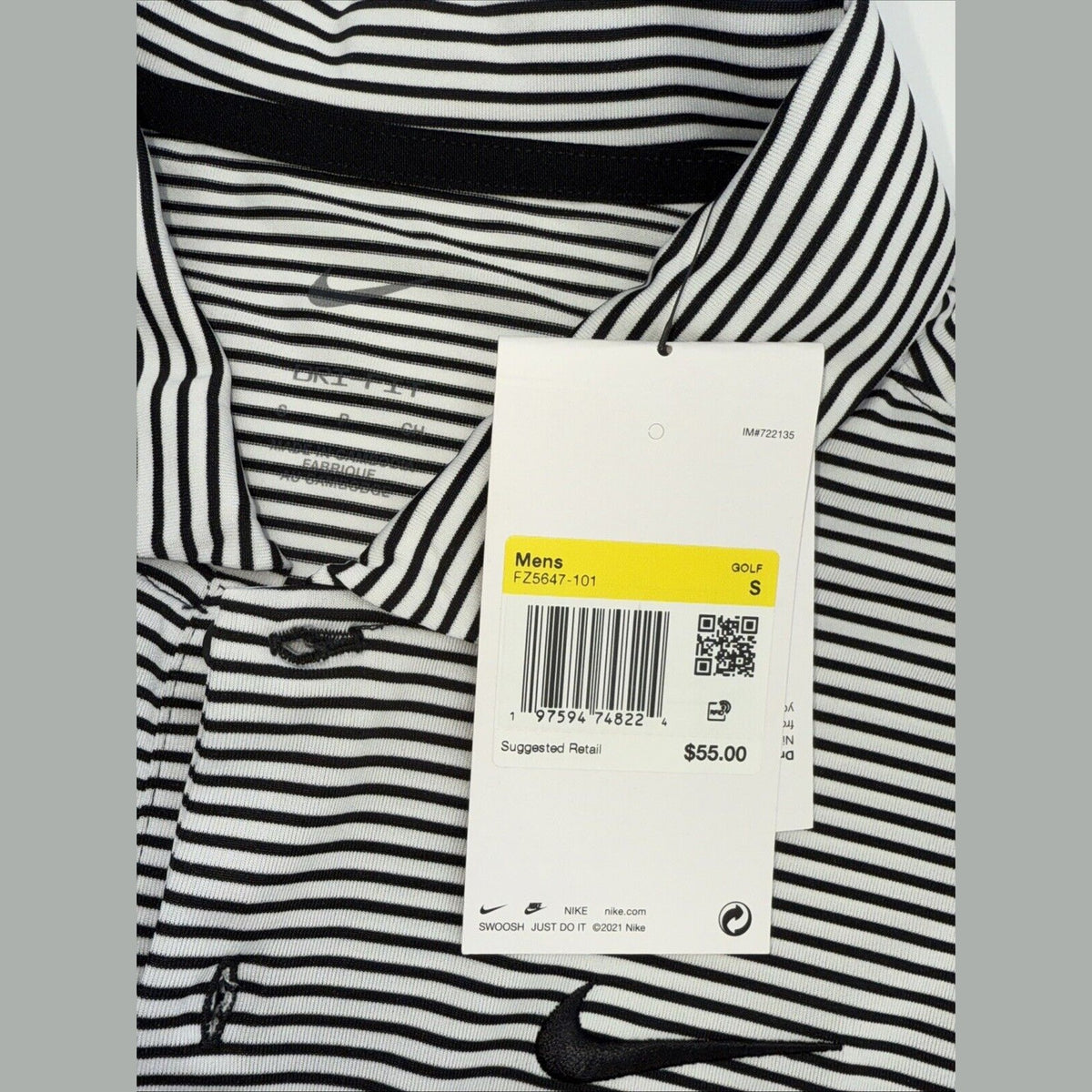 Nike Men’s Dri-Fit Polo Core Striped Golf Tennis Shirt-White/Black-Small -New$55