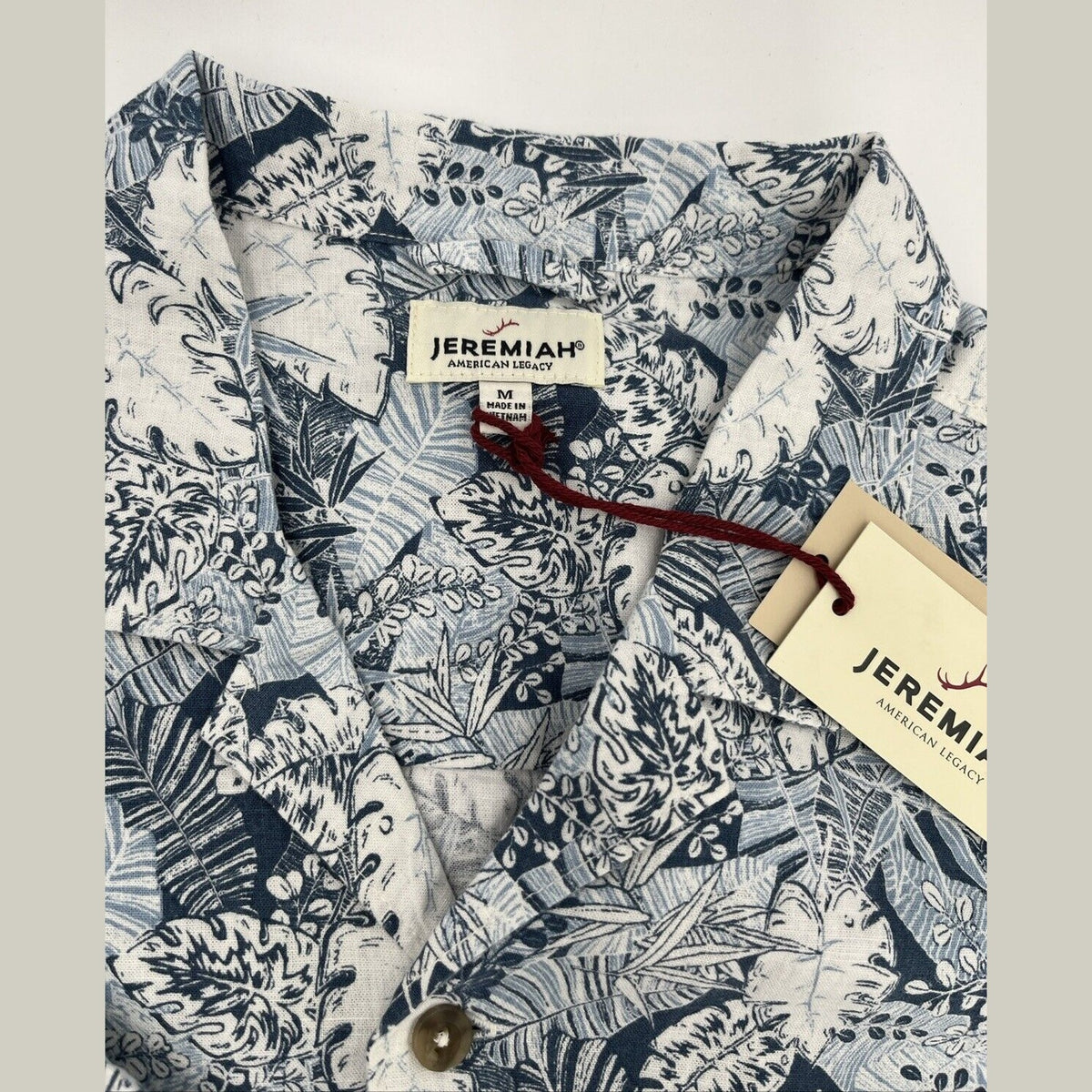 $85 Jeremiah Men’s Linen Viscose Blend Short Sleeve Button Shirt-Blue-Medium-New