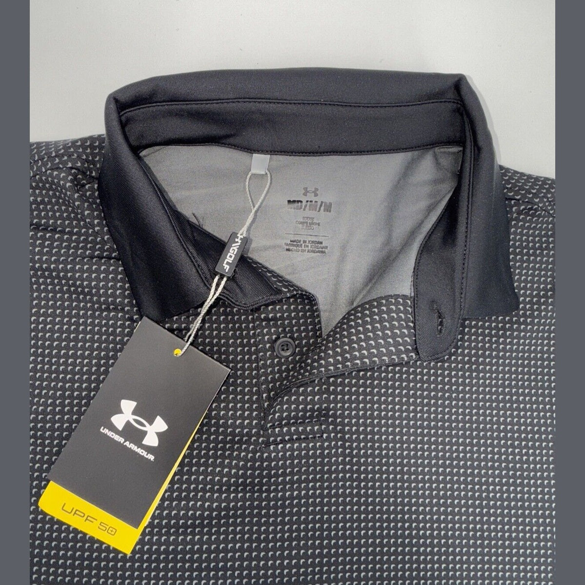 $78 Under Armour Golf Men's T2 Half Moon Polo Shirt- Black/Grey - Medium-New Tag