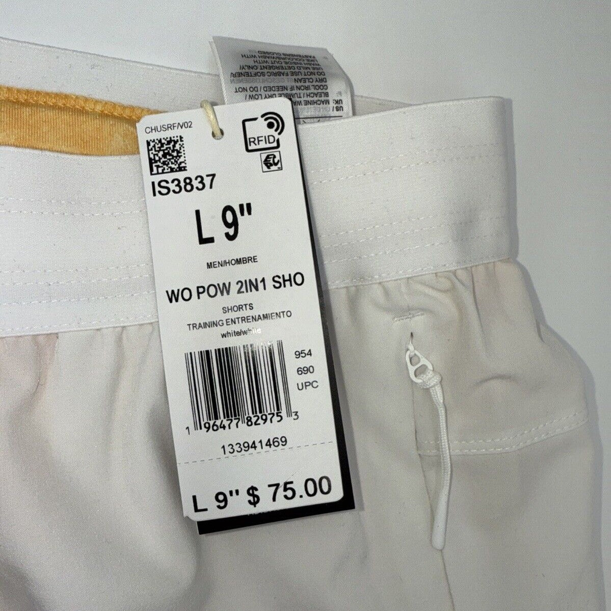 $75 ADIDAS Men's Power Workout 2-in-1 Training Shorts IS3837- White- Large 9”-