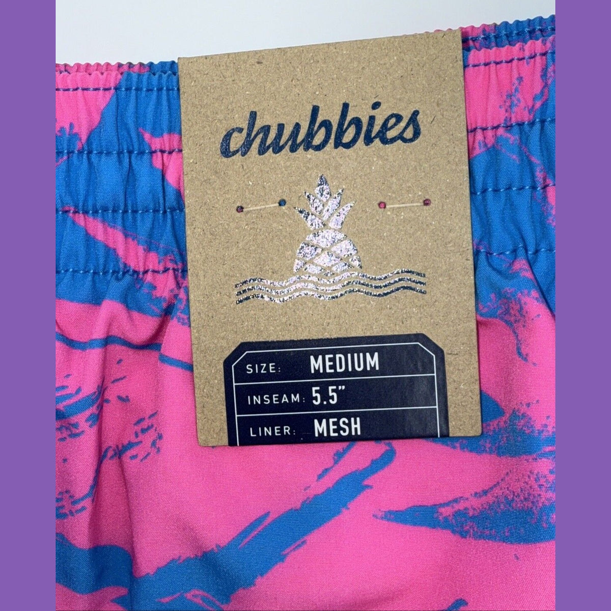 $70 Chubbies The Palm Springers 5.5" Inseam Swim Trunks-Pink/Blue-Medium-New Tag