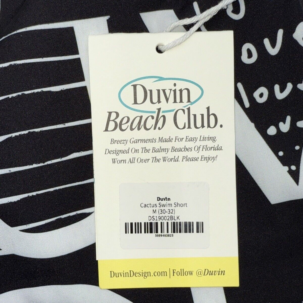 $65 Duvin Design Men's Cactus Swim Trunk Shorts - Black/White - Size: Medium-NEW