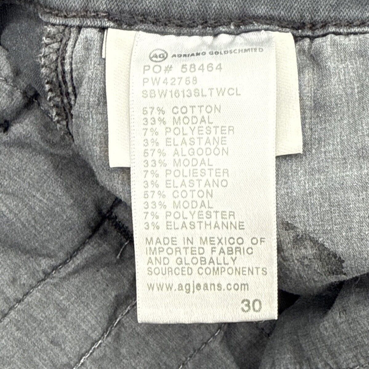 $210 AG Adriano Goldschmied Caden Trouser Chino Pants-Sulphur Grey- 30W 28L-NEW