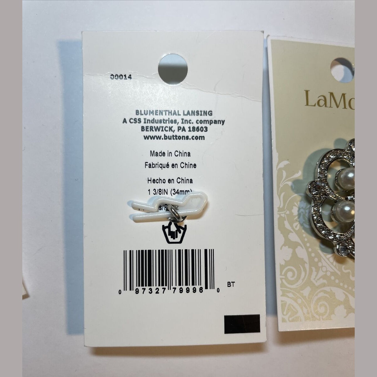 Lot Of 2 Cards La Mode Pearl rhinestones 34mm Buttons 00014 - 1 Count