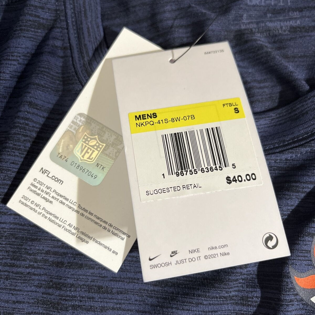 Nike Men’s Denver Broncos Micro T Shirt NFL - Blue/Orange-Small-New Tag $40