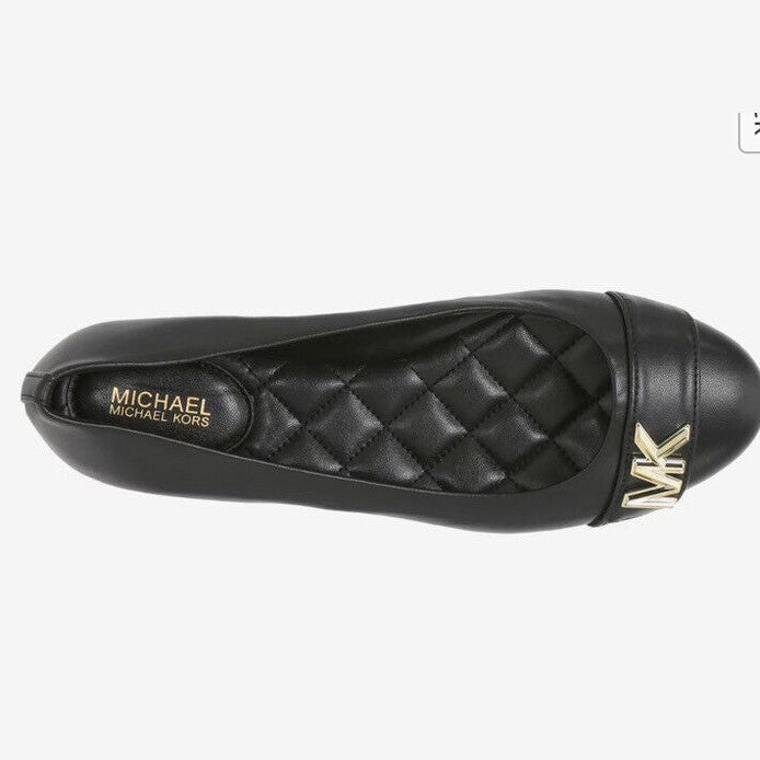 Michael Kors JILLY Ballet Flat MK Logo w/Gold Logo- Black- Size 6.5M - NEW