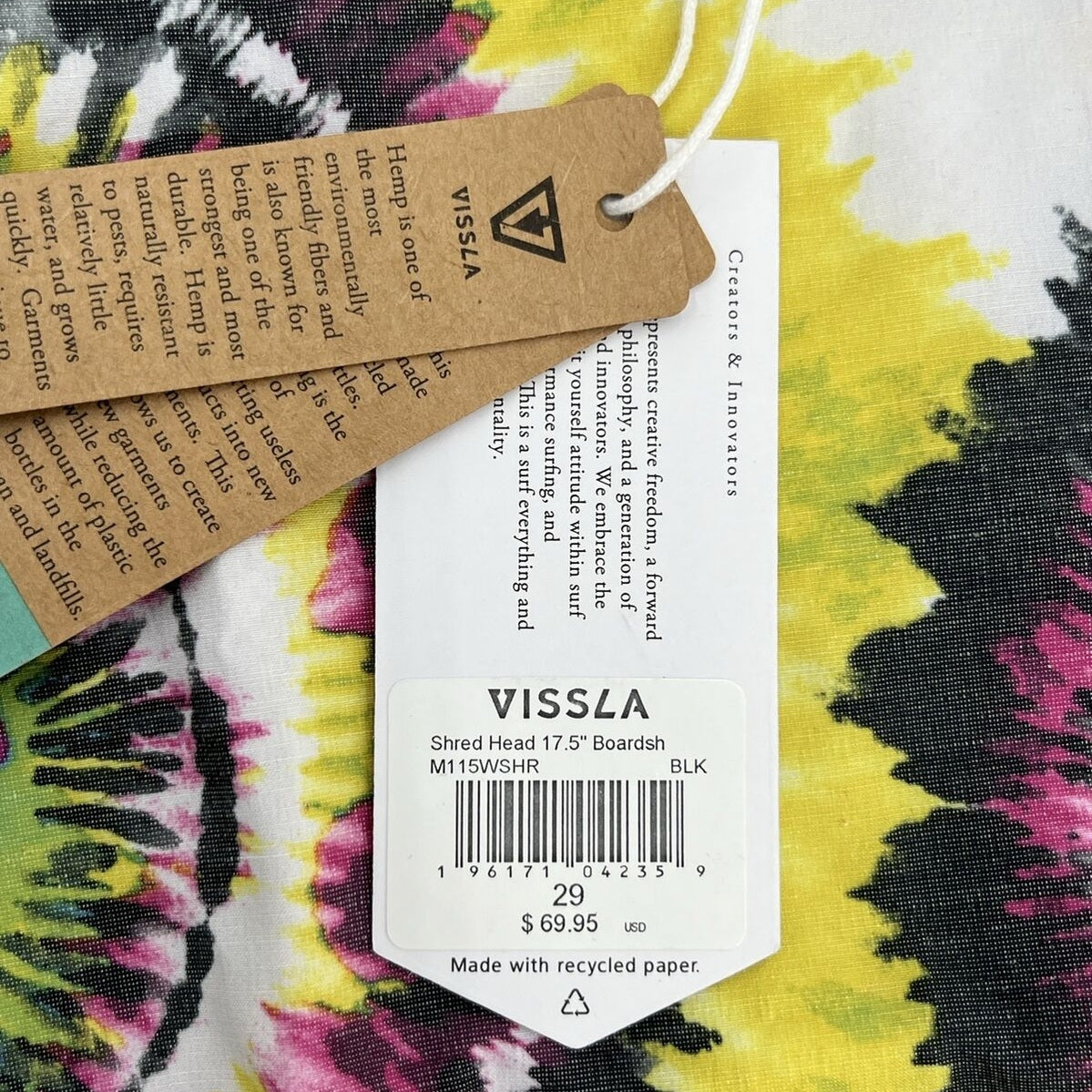 $70 VISSLA Men's Boardshorts SHRED HEAD 17.5" - Black Multi - Size: 29W-NWT