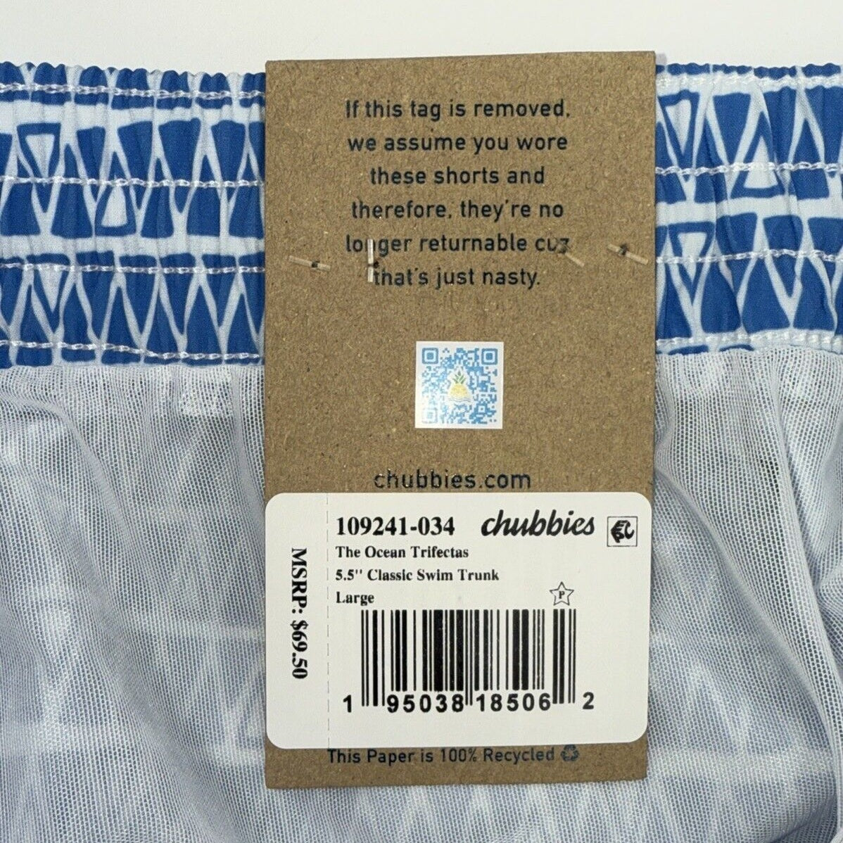 $70 Chubbies The Ocean Trifectas 5.5" Inseam Swim Trunks- Multi -Large -New Tag