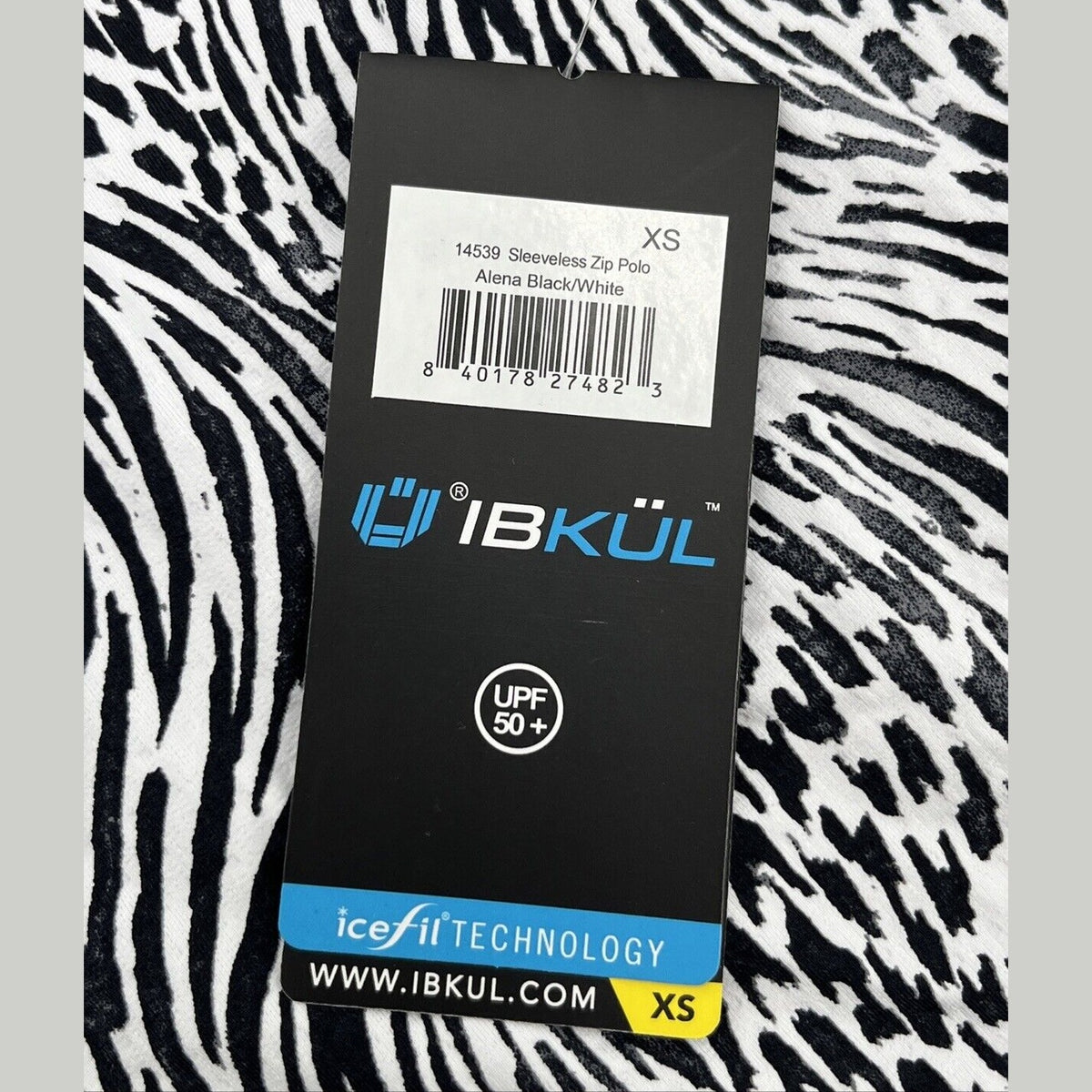 $89 IBKUL Women’s Sleeveless Zip Polo Top Shirt- Alena Black/White - XSmall -New