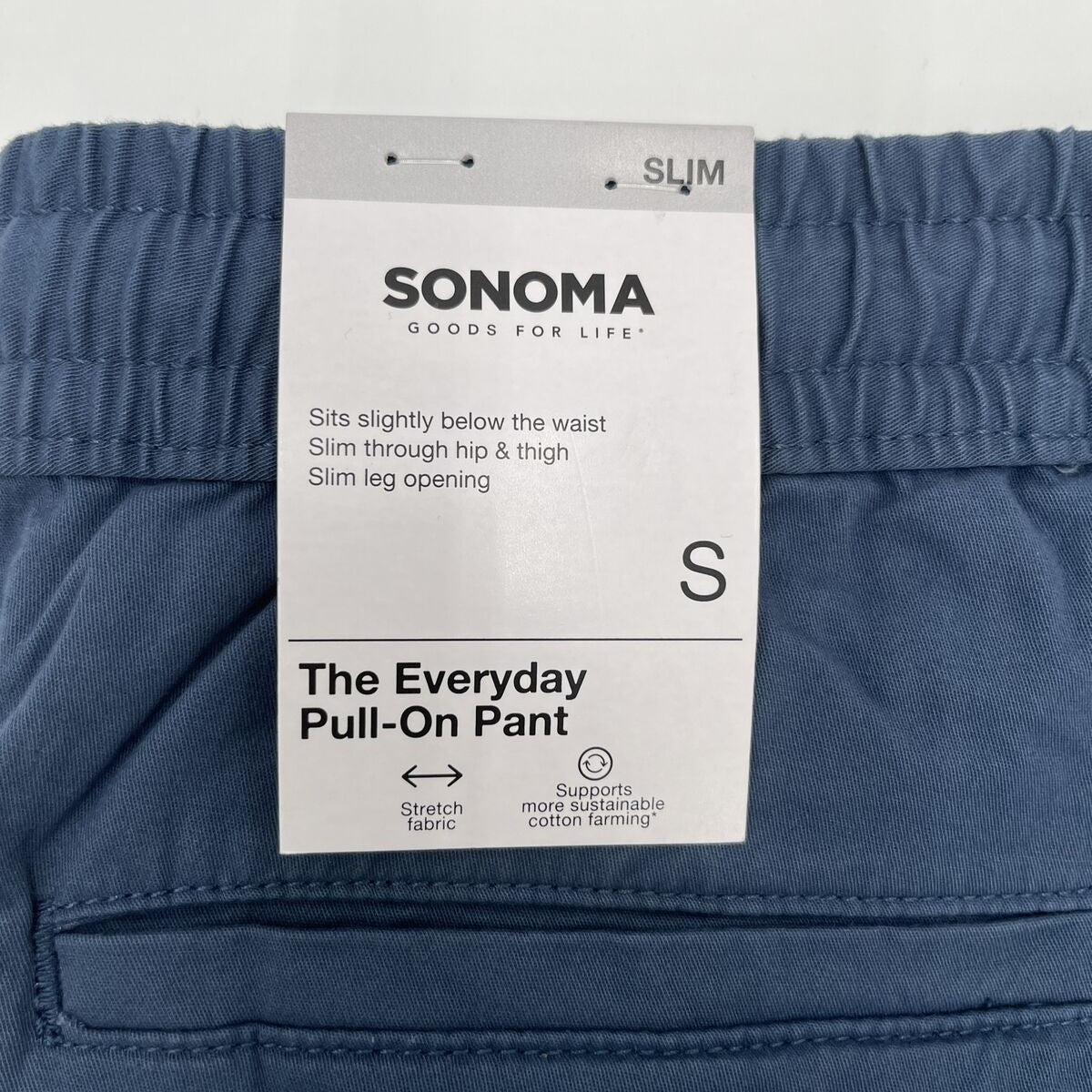 Sonoma Men’s Slim Fit Pull On Drawstring Pants - Turnberry Blue- Small- New Tag