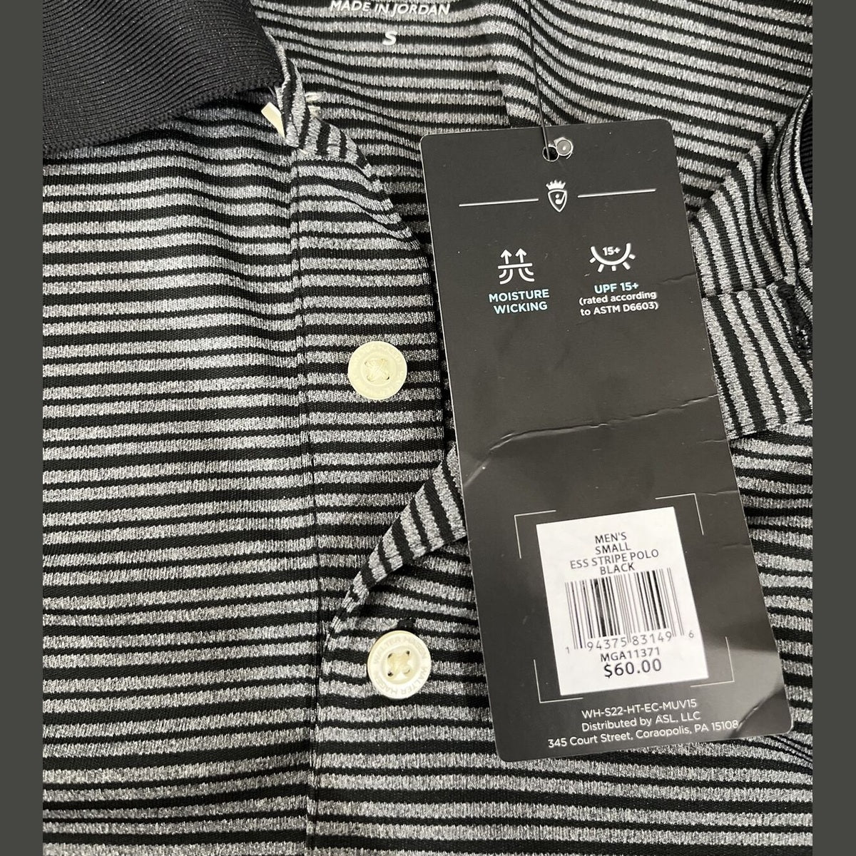Walter Hagen Men’s Essentials Stripe Golf Shirt Polo-Black/Grey-Small-New Tag$60