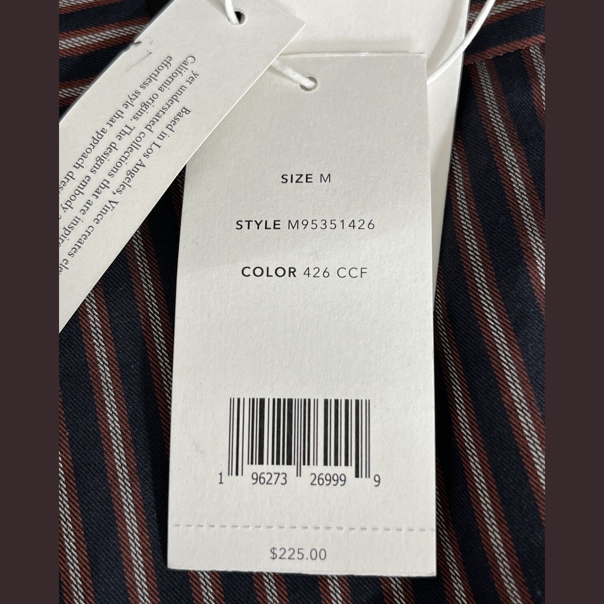 $225 VINCE Men's Claremont Stripe Short Sleeve Button Shirt-Black/Burgnd-Medium