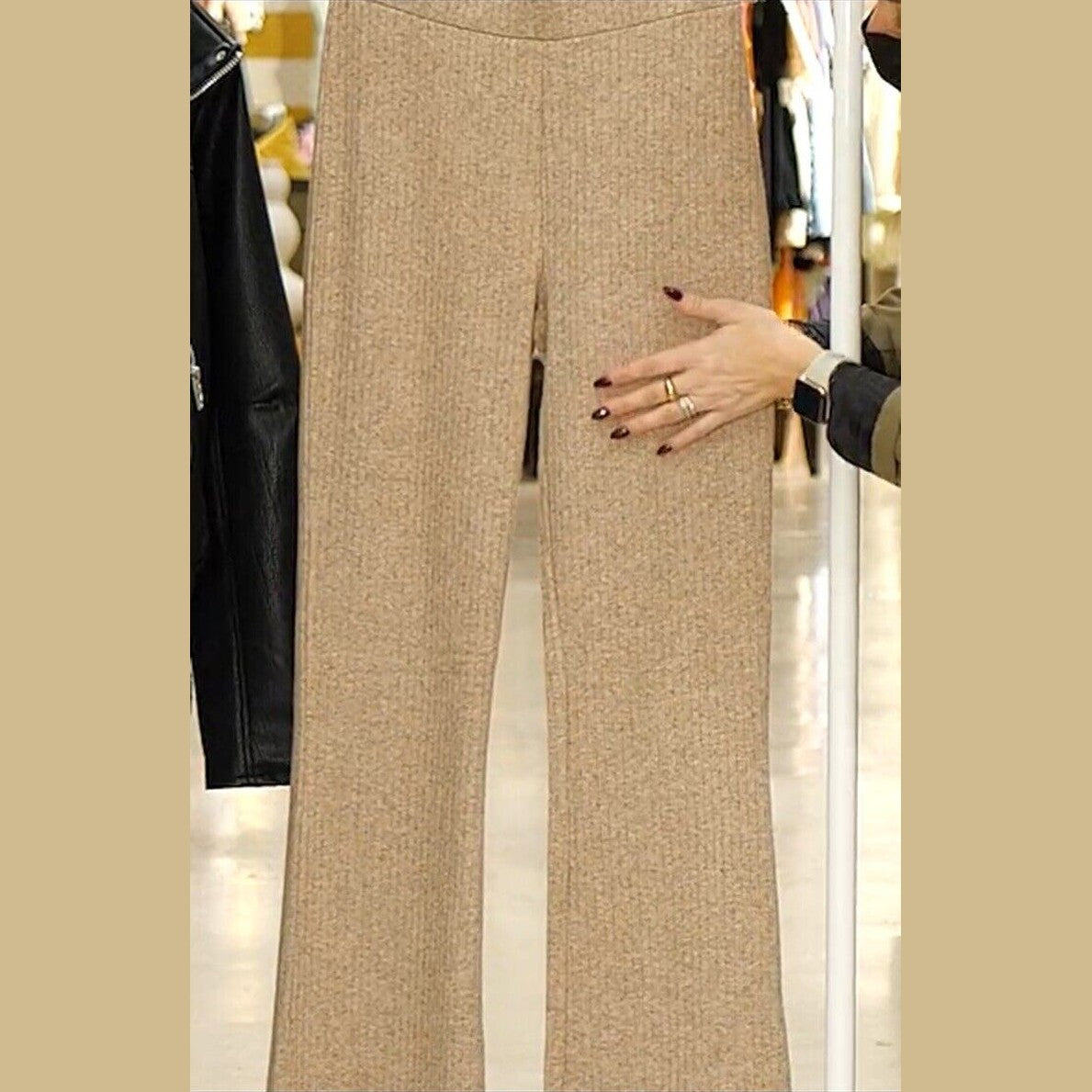 Vince Women’s Rib Knit Flare Pants Pull On Elastic Waist-Beige- XLarge-New $195