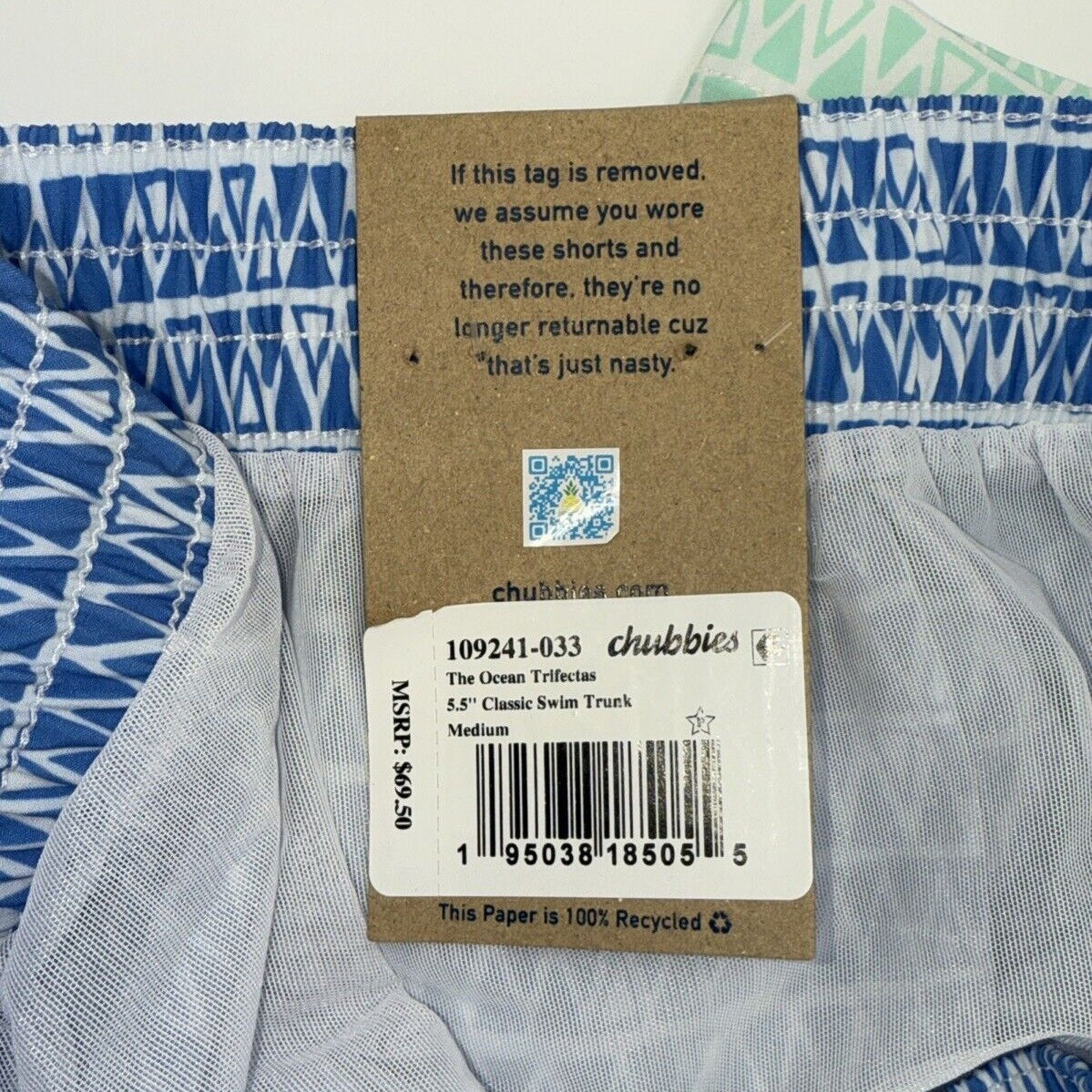 $70 Chubbies The Ocean Trifectas 5.5" Inseam Swim Trunks- Multi -Medium-New Tag
