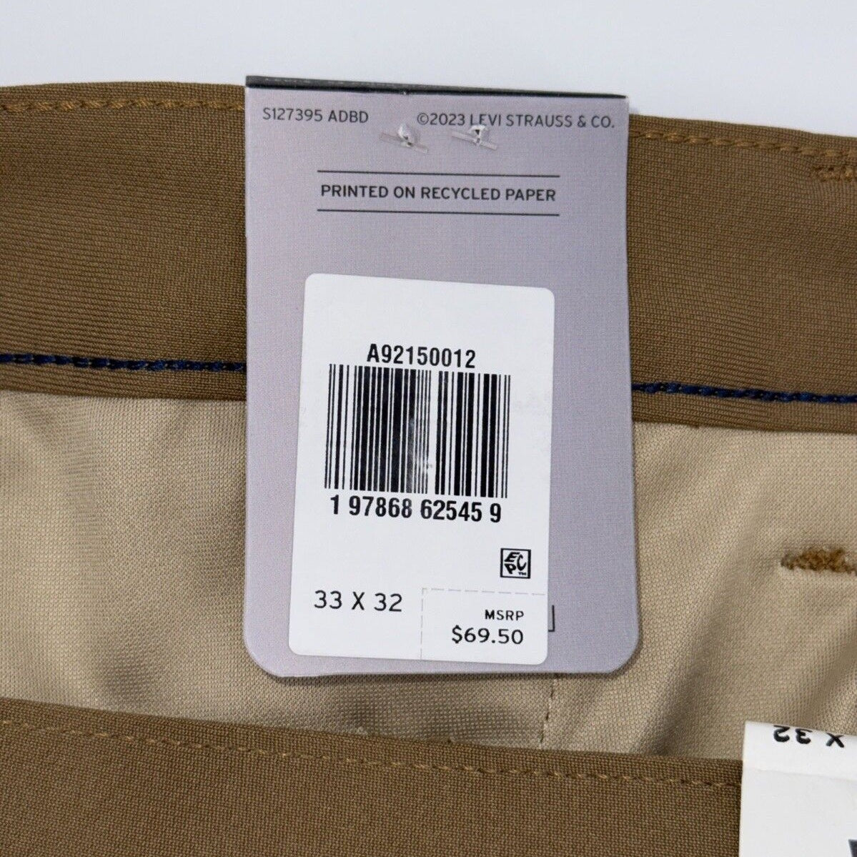$70 Levi's Men's XX Chino Straight Fit Standard Tapered Pants-Tan -Size 33W 32L