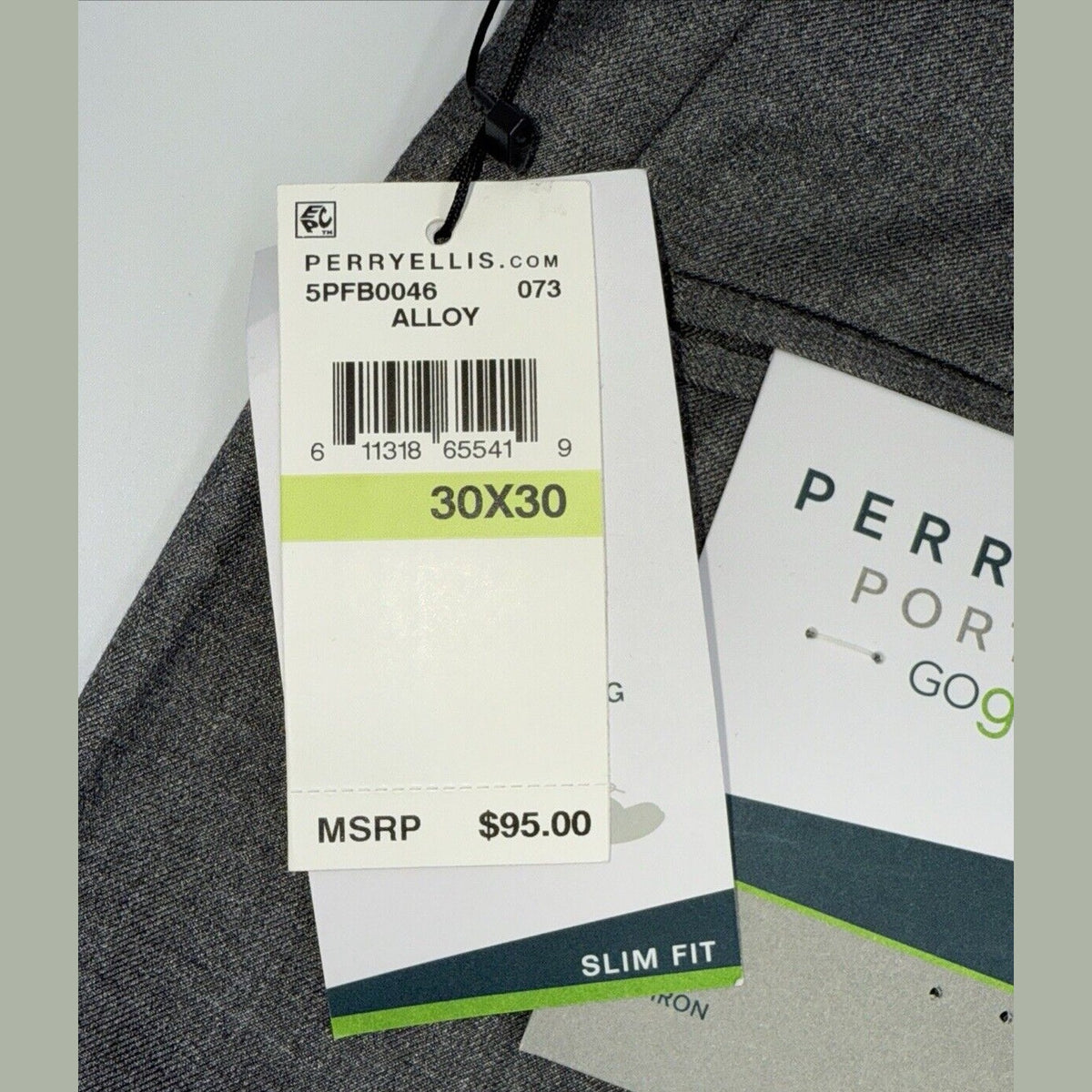 $95 Perry Ellis Men's Slim-Fit Flat Front Dress Pants - Alloy Grey-30W 30L-New