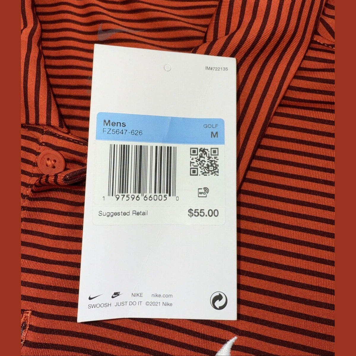 $55 Nike Men’s Dri-Fit Polo Core Striped Golf Tennis Shirt- Rust - Medium -New