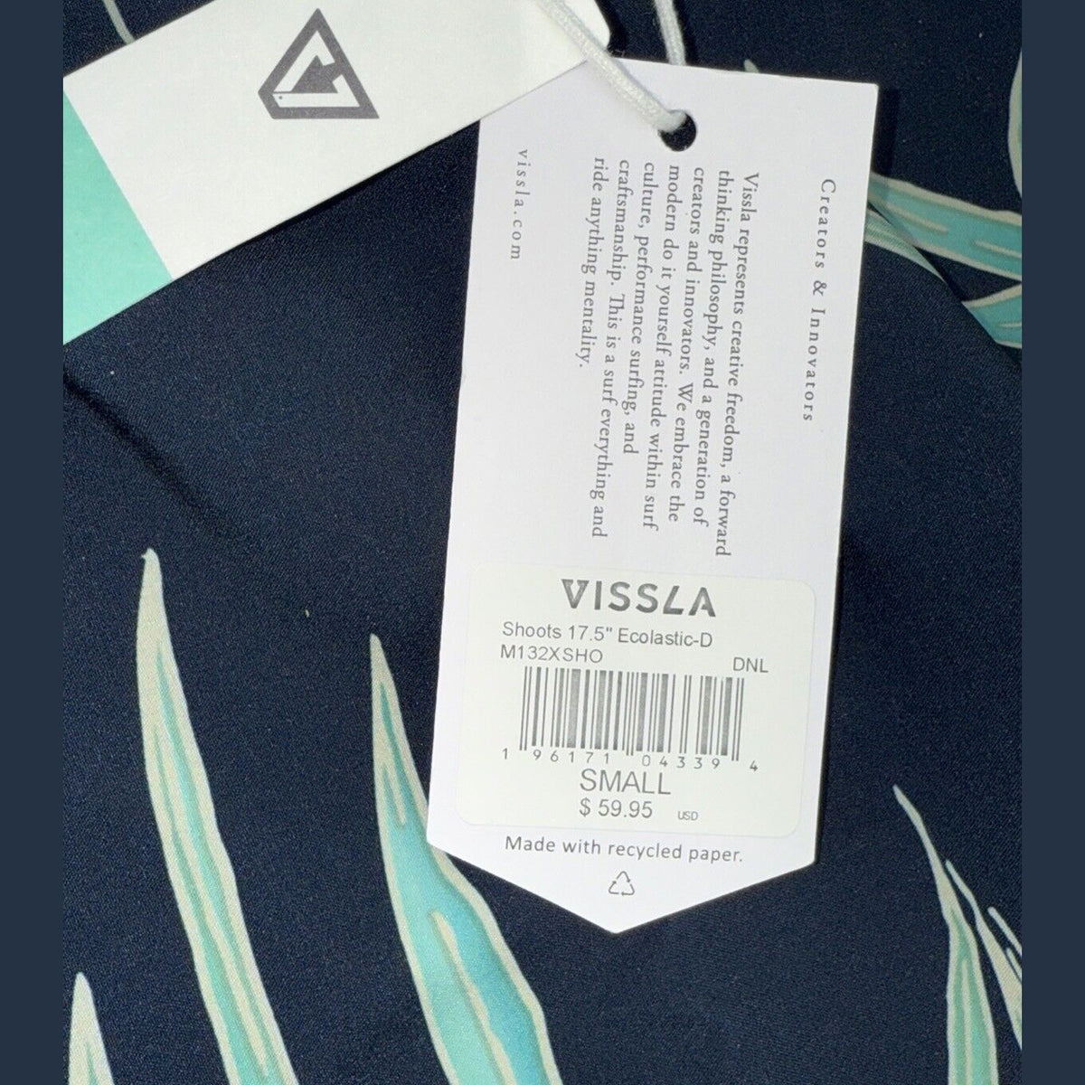 $60 Vissla Men’s Shoots Ecolastic Volley 17.5” Board Shorts- Navy - Small -New
