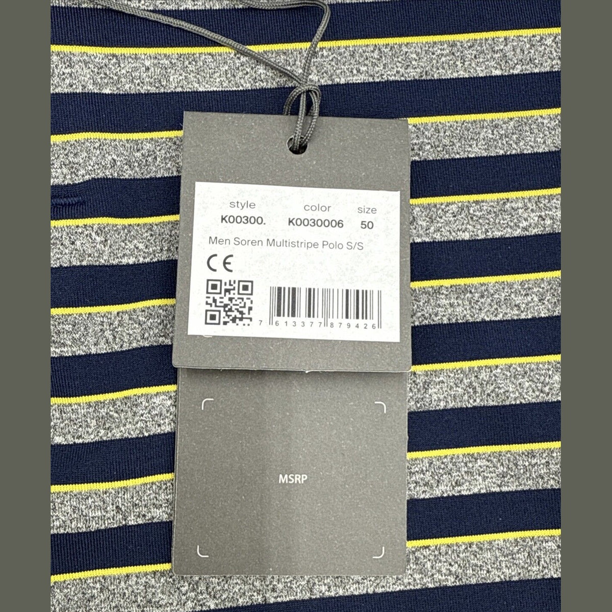 $99 Kjus Men’s Soren Golf Polo Striped Performance Shirt- Navy -Size: 50/Medium