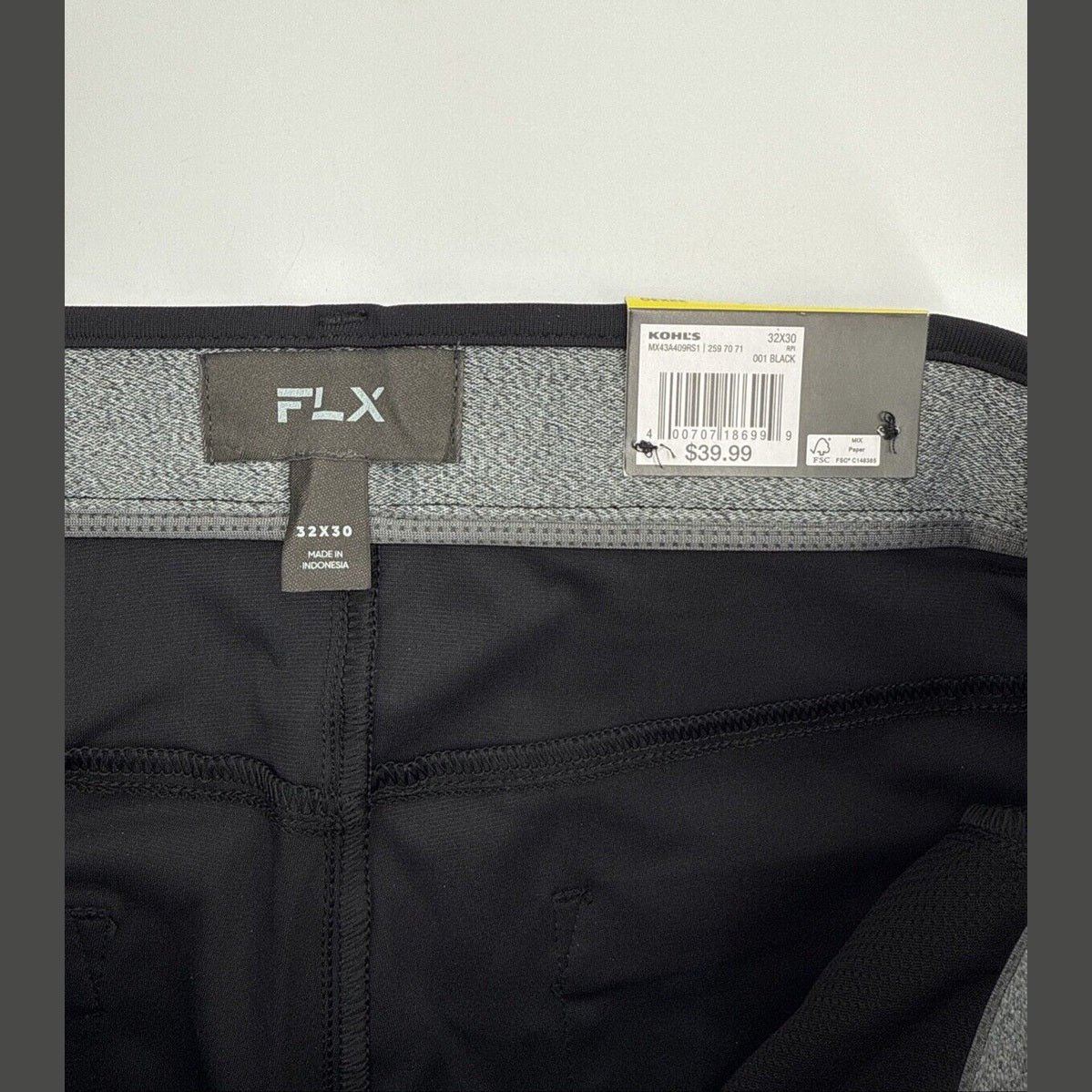 FLX Men’s Premium Slim 5 Pocket Pants- Black- 32W 30L - New Tags