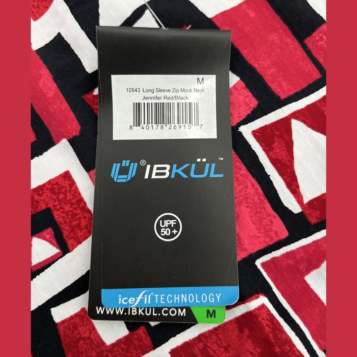 $100 Ibkul Women’s Long Sleeve Zip Mock Neck Top-Jennifer Red -Medium-New