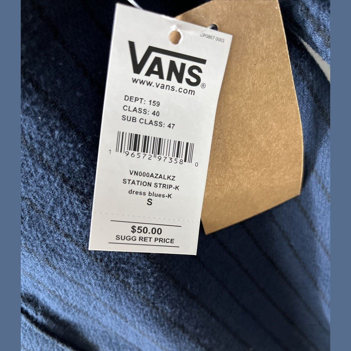 Vans Men's Station Striped Shirt Button Front -Dress Blue- Small- New Tag $50