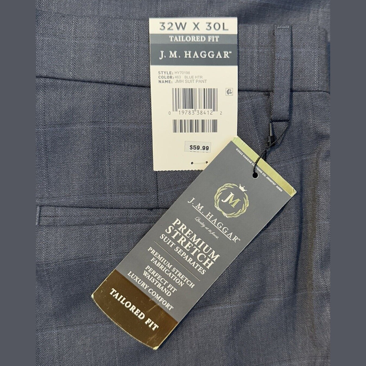 Haggar Men's Windowpane Tailored Fit Suit Separate Pants -Blue Heather- 32W 30L