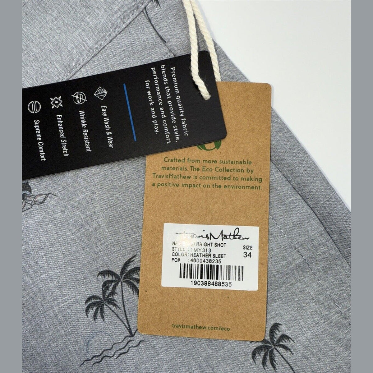 $89 Travis Mathew Men’s Straight Shot 9” Shorts - Heather Sleet- 34W - NWT