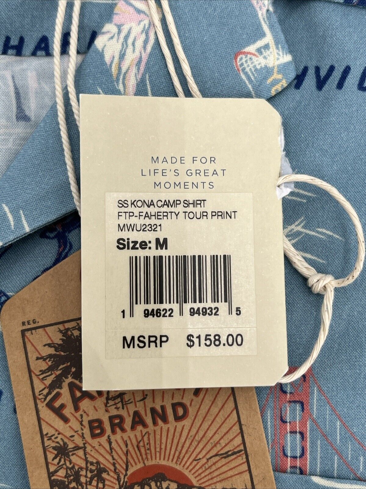 $158 Faherty Men’s Kona Short Sleeve Camp Shirt Tour Print Button-Blue-Medium