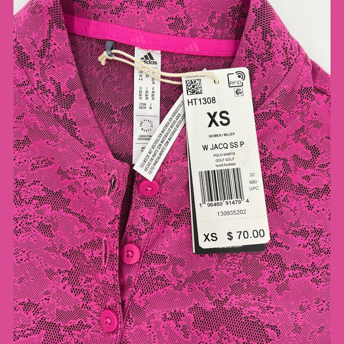 adidas Women's Size XS Lucid Fuchsia Short Sleeve Jacquard Golf Polo Shirt $70