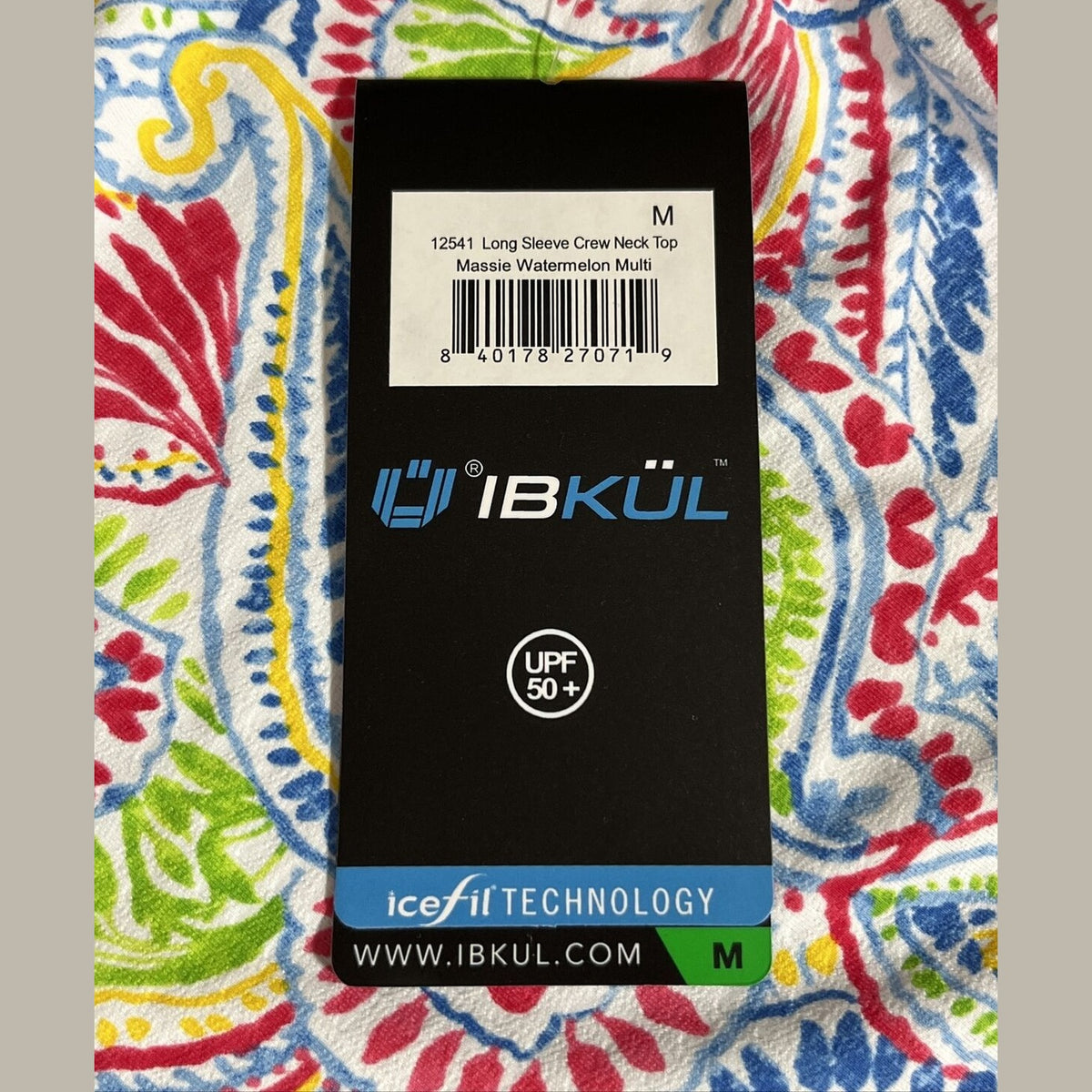 $100 Ibkul Women’s Long Sleeve Crew Neck Top-Massie Watermelon Multi-Medium -New