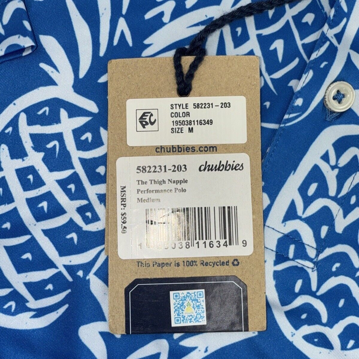 Chubbies Men's The Thigh Napple Performance Polo Shirt-Blue Pineapple-Medium-New