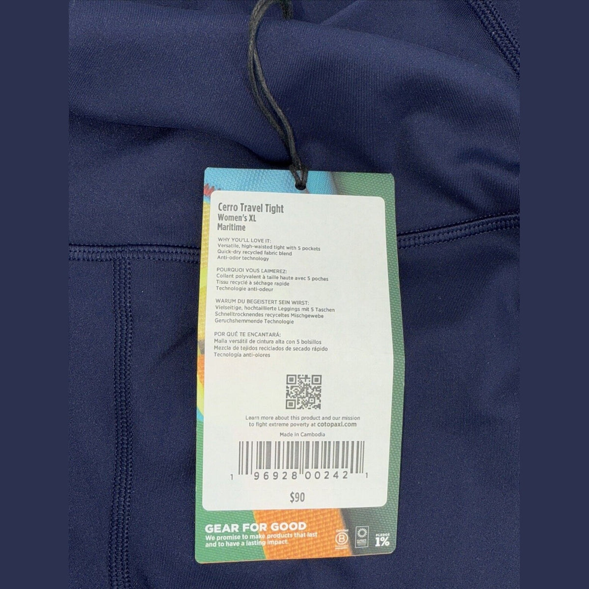 $90 Cotopaxi Women’s Cerro Travel Tight Leggings- Maritime- XLarge -New Tags