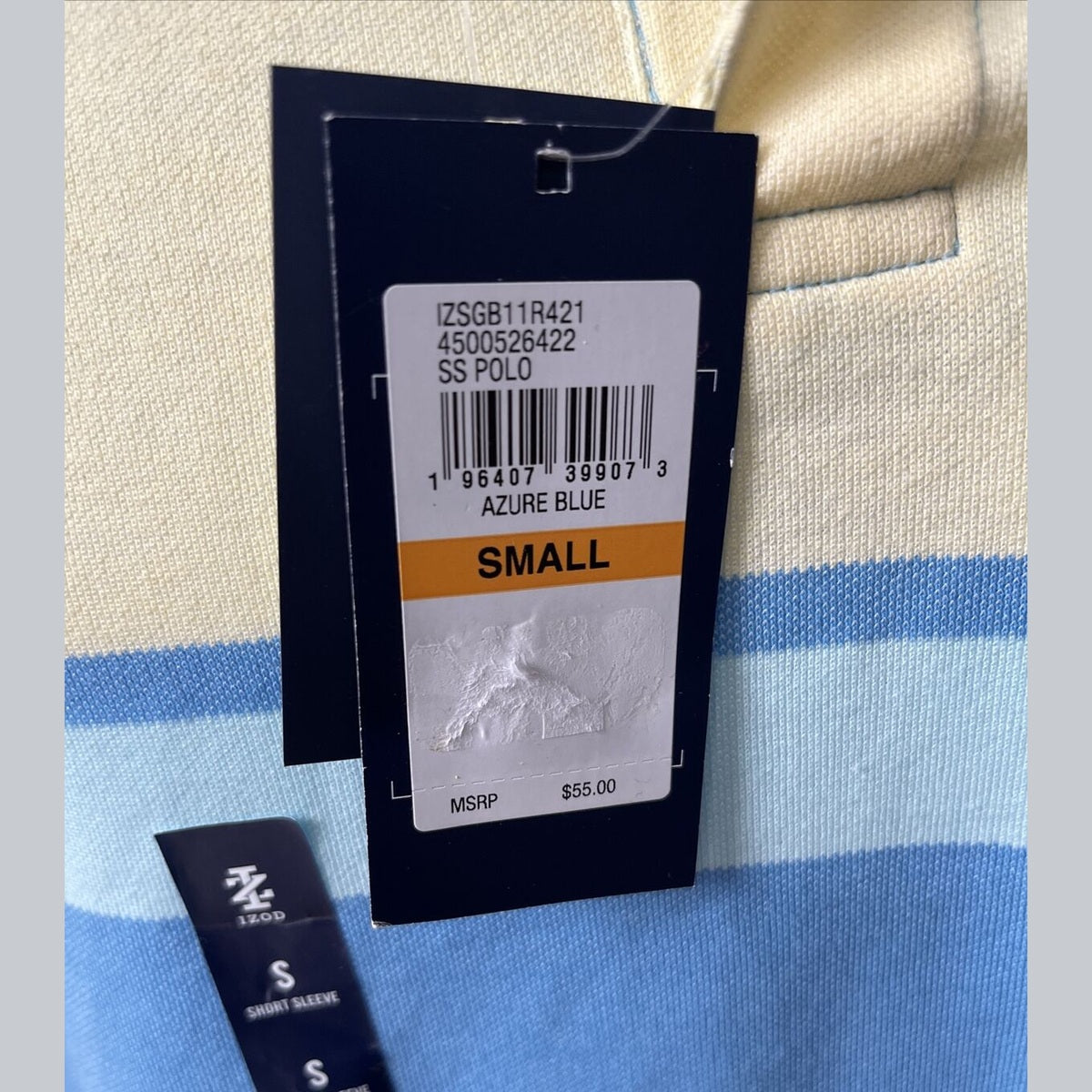 IZOD Men's Advantage Performance Short Sleeve Stripe Polo- Blue/Yellow-Small-New
