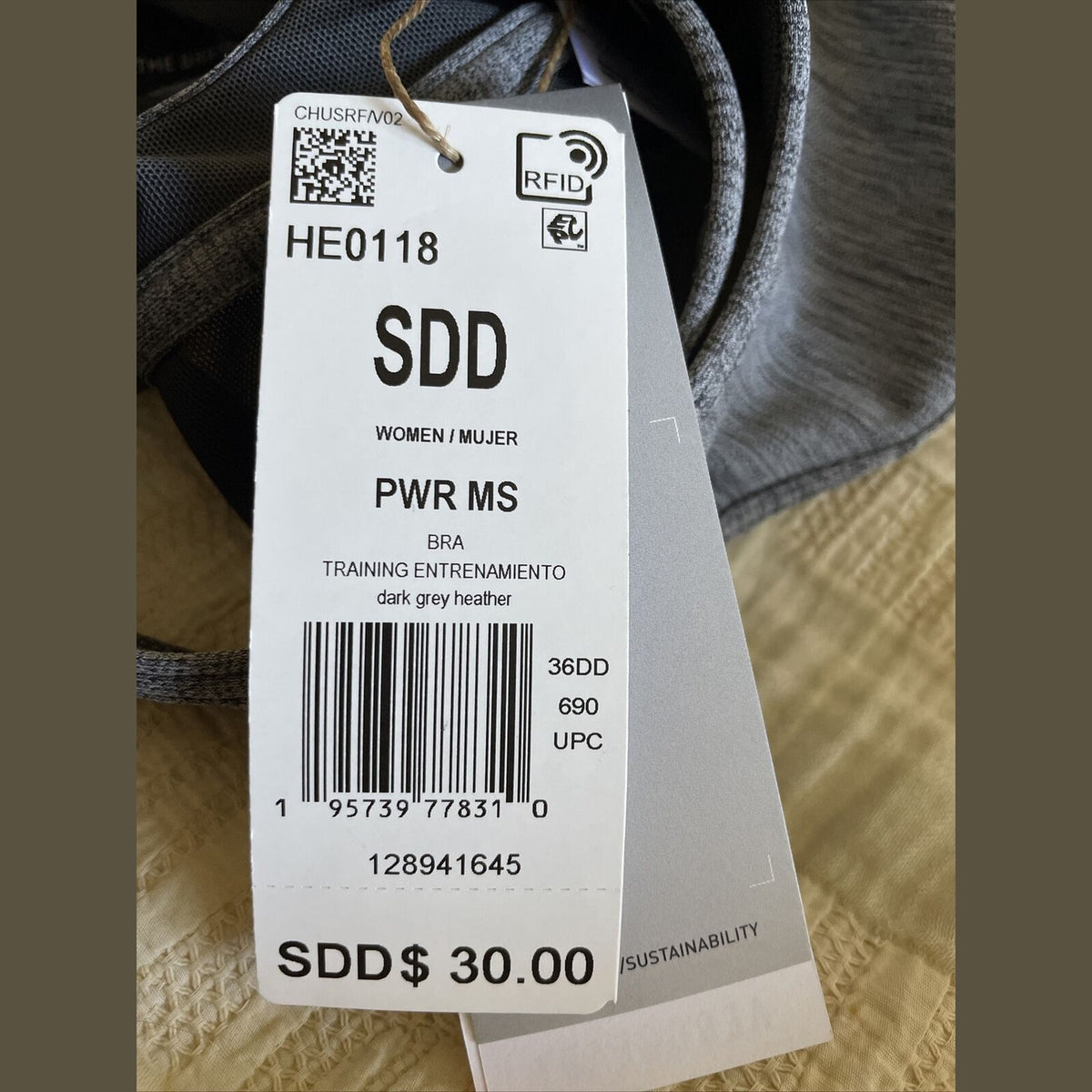 Adidas Powerreact Training Medium-Support Bra Women's - Grey - SDD - New $30