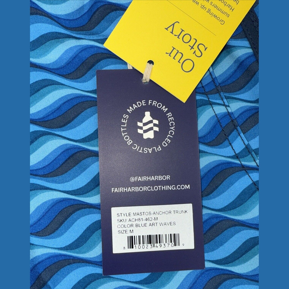$68 Fair Harbor Men’s Mastos Anchor Swim Trunks Lined Shorts-Blue Wave-Medium