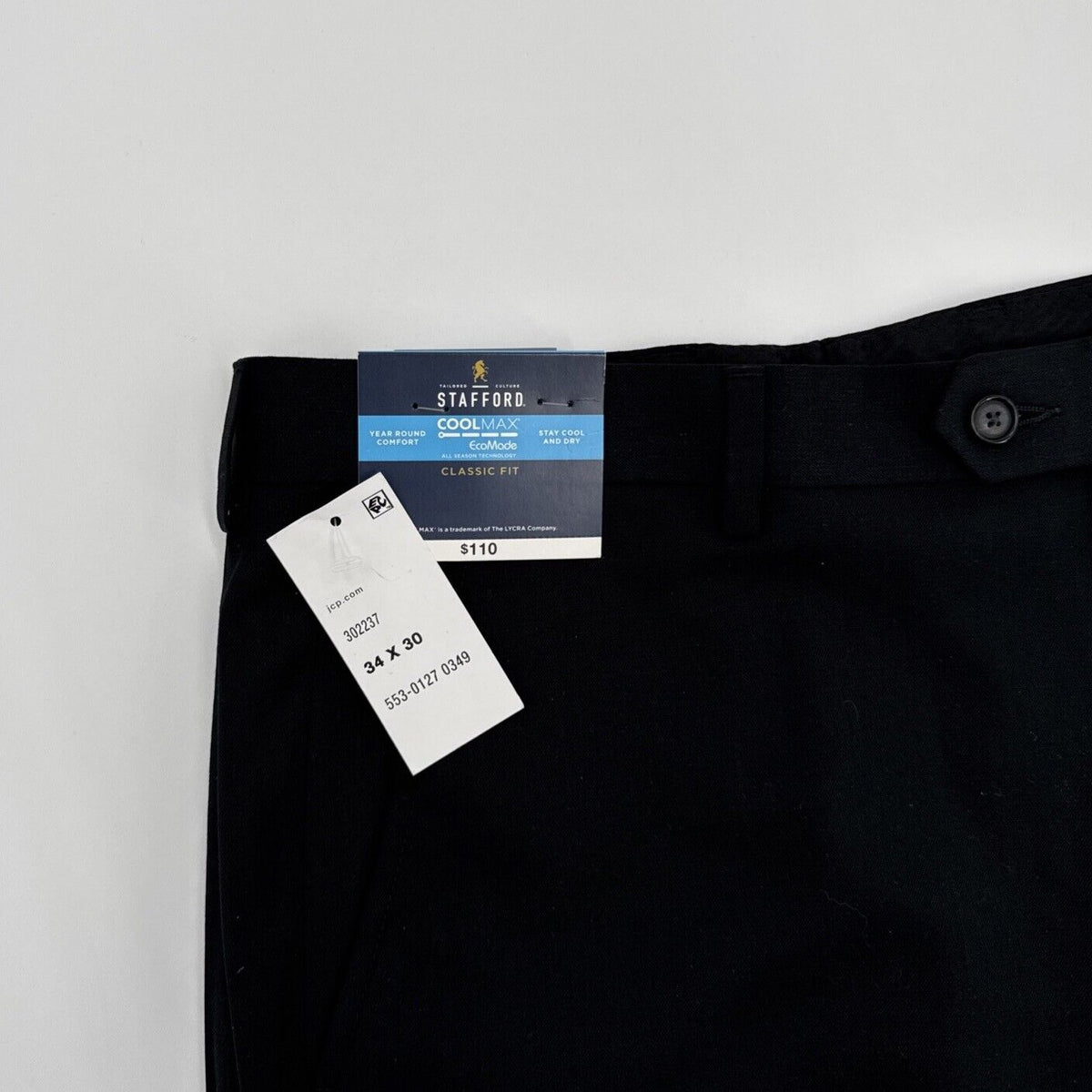 $110Stafford Coolmax Men’s Classic Fit Flat Front Suit Pants- Black- 34W 30L