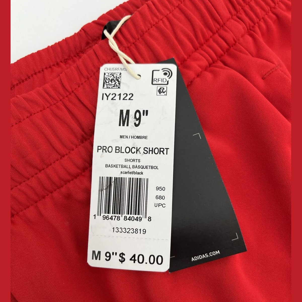 $40 Adidas Men’s Pro Block Aeroready Basketball Shorts-Red/Black-Medium-New Tag