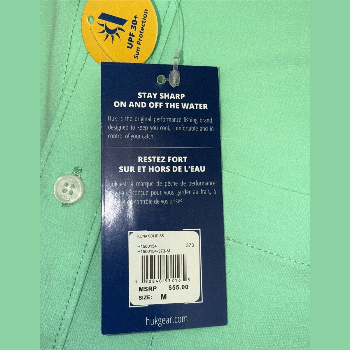 Huk Men’s Kona Solid Button up S/S Shirt- Color: Bermuda- Size: Medium- New