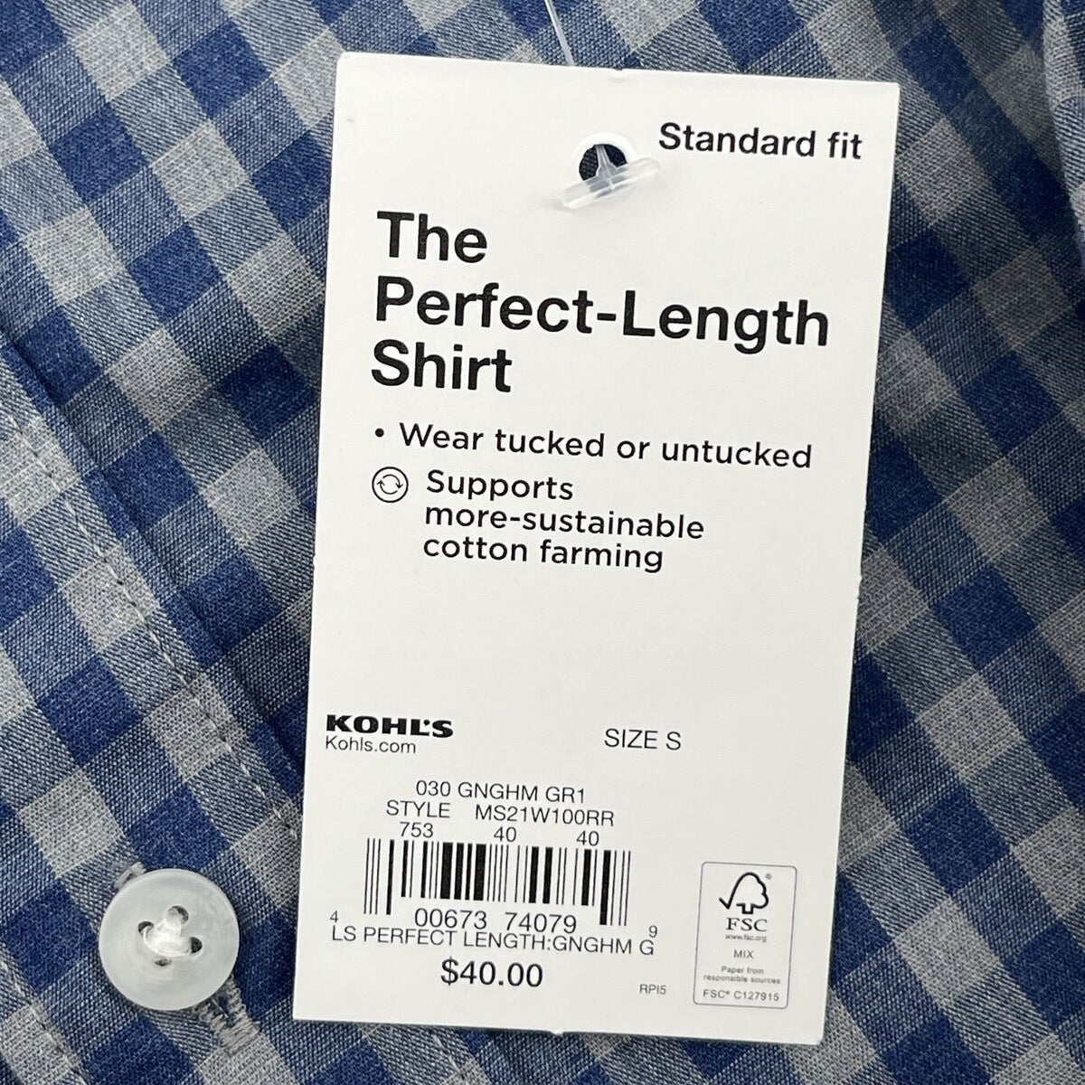 Sonoma Men's Standard Fit Dress Shirt Plaid Long Sleeve-Gray Blue-Small-New $40