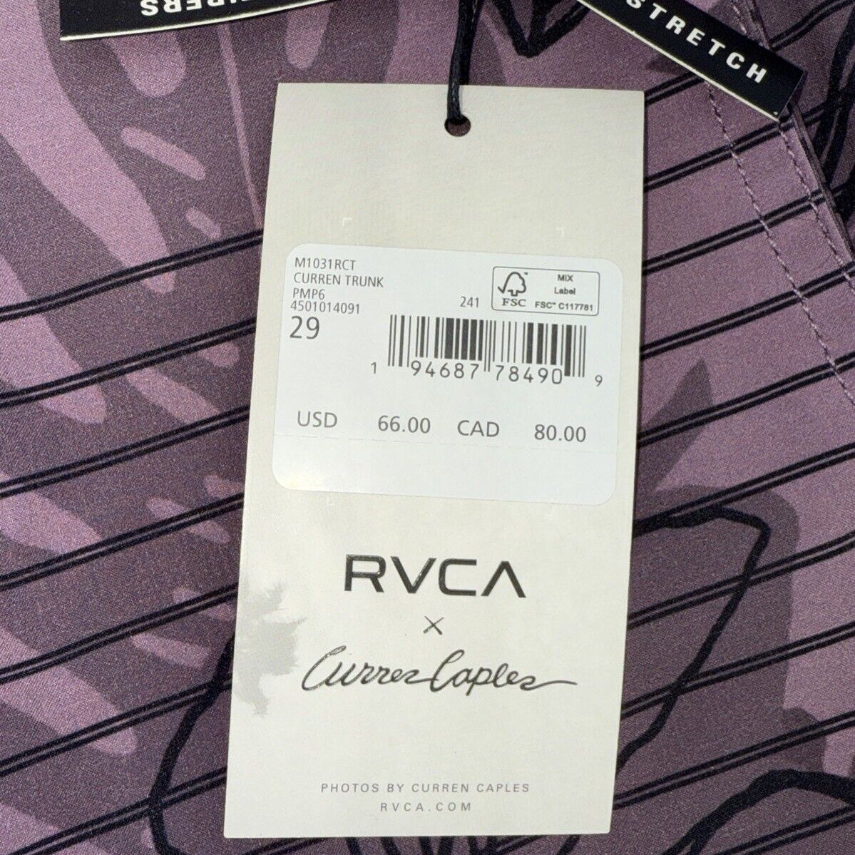 $66 Rvca Men’s CURREN Special Edition Floral Striped Swim Trunks-Lavender-29”W