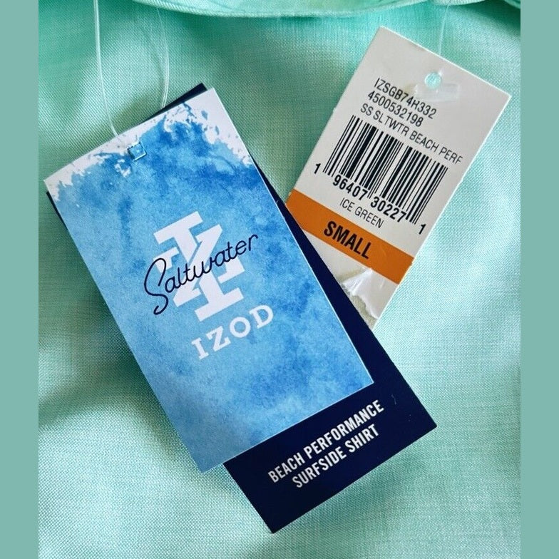 $65 IZOD Men’s Saltwater Beach Performance Printed Shirt - Ice Green- Small -NWT