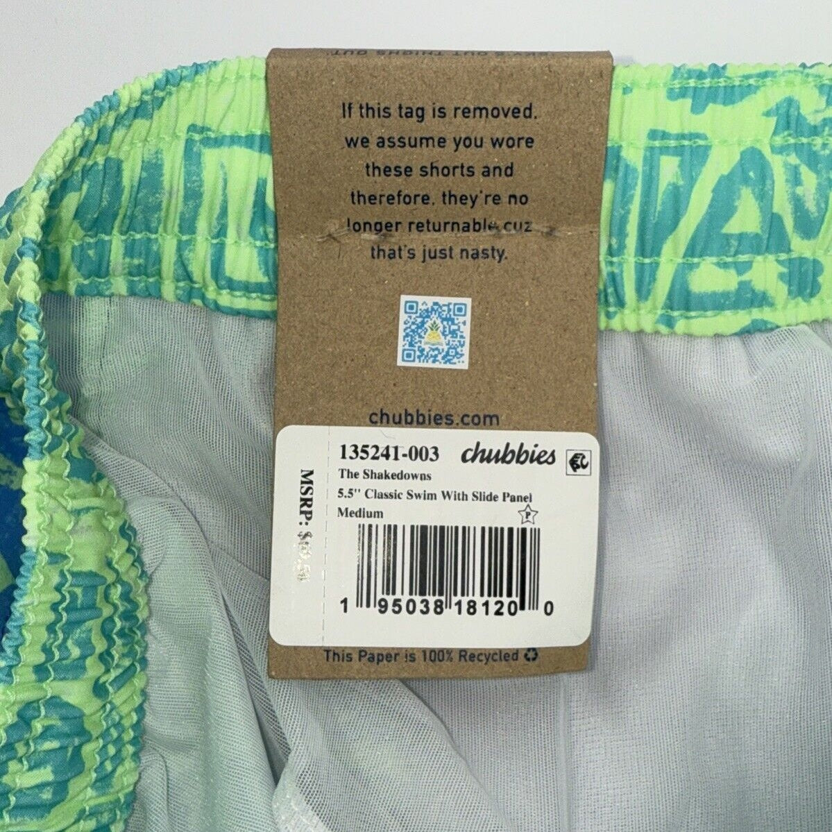$70 Chubbies The Shakedowns 5.5" Inseam Swim Trunks-Green Blue -Medium-New Tag