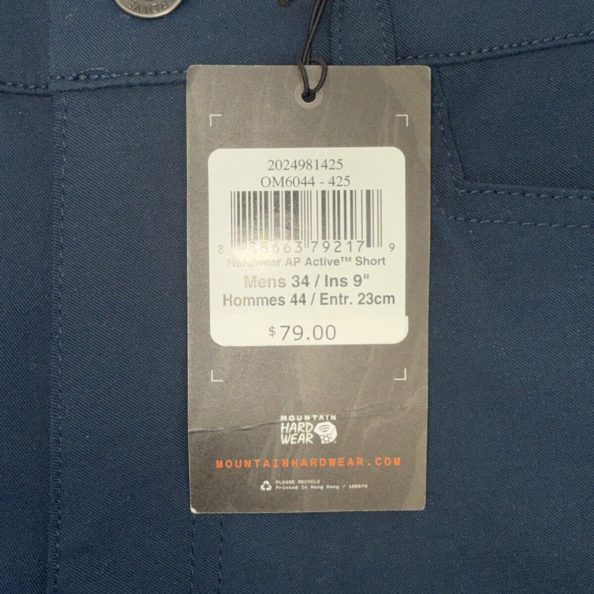 $79 Mountain Hardwear Men’s AP Active Shorts Hiking 9” - Navy -Size: 34”W- NEW