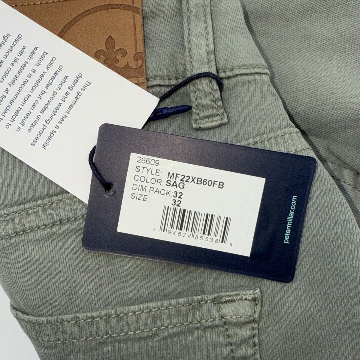 $200 Peter Millar Crown Men’s Crafted Wayfare 5 Pocket Pants-Sage- 32W x 32L-New