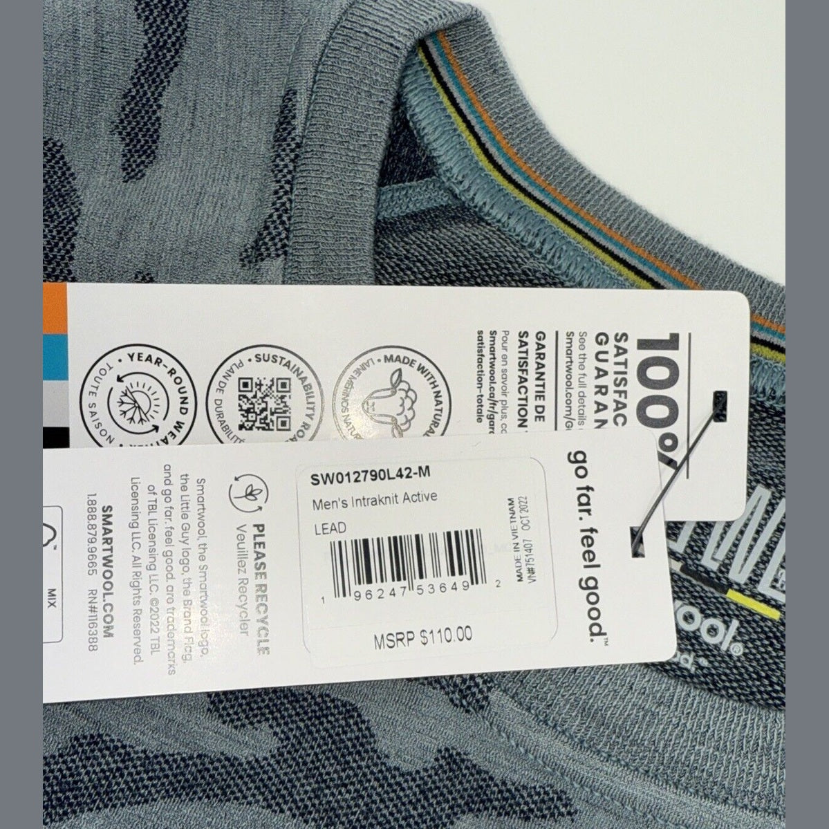 $110 Smartwool Men's Base Layer Intraknit Active Crew-Lead Grey-Medium -NEW